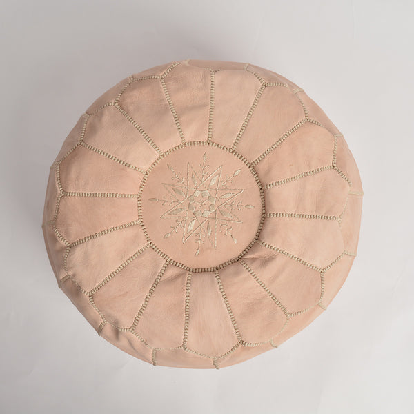 Leather Pouf - Nude